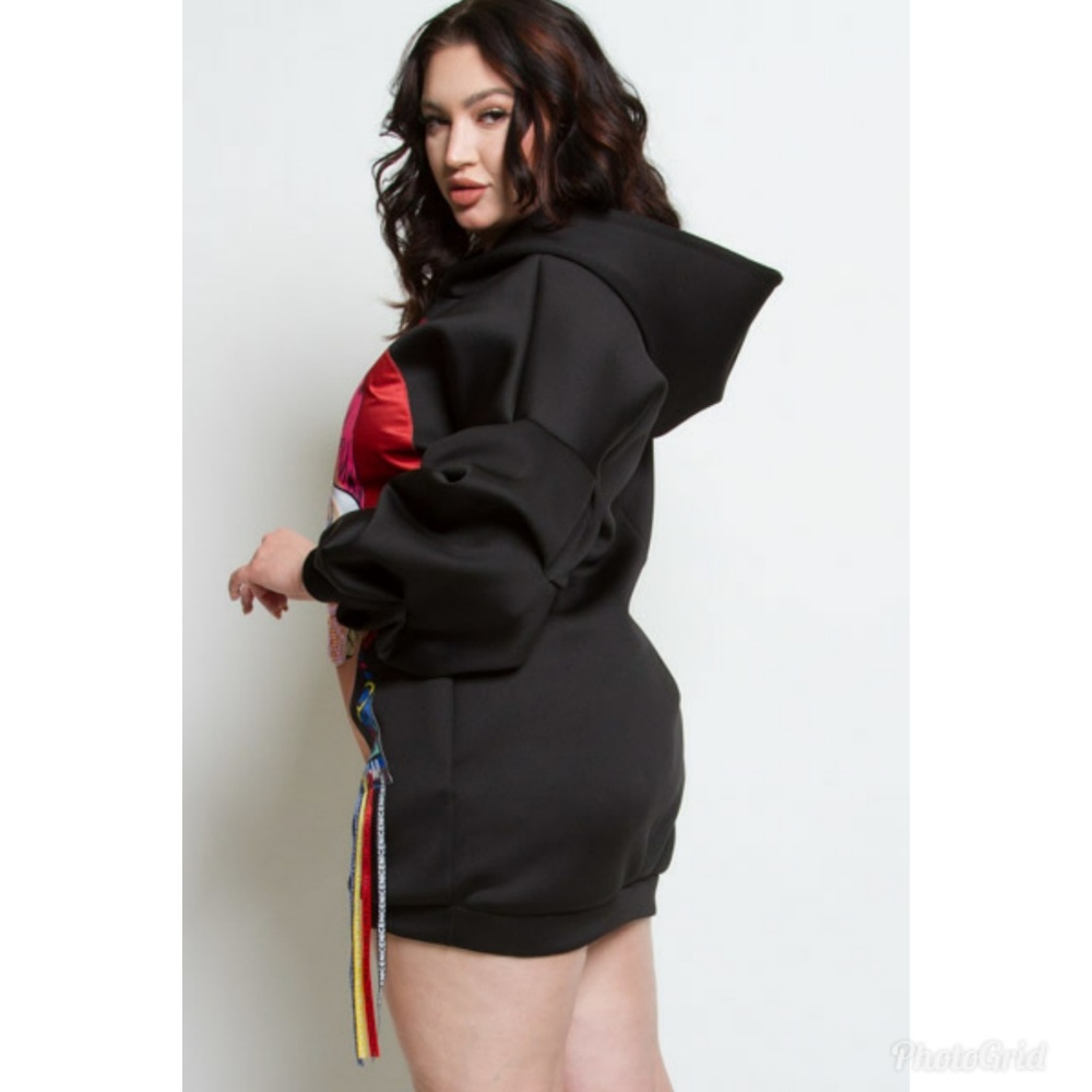 PLUS LONG SLEEVES SOLID TRENDY MINI DRESS HOODIE - Picture 4 of 6